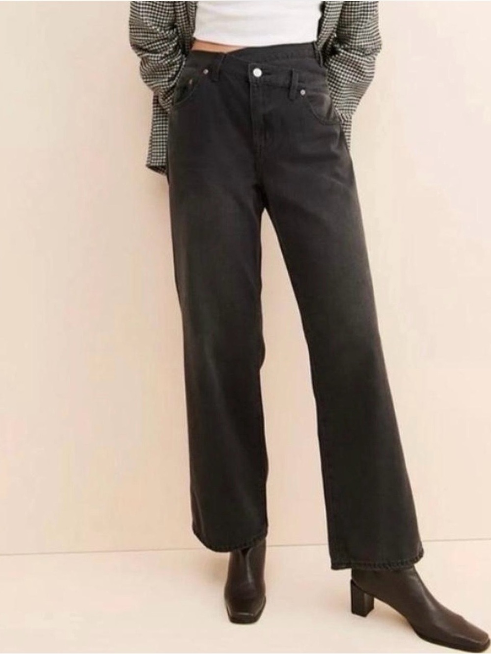 Pistola Black Crossover Denim Wide Leg Jeans